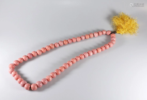 CORAL RED GLASS CARVING BEAD NECKLACE