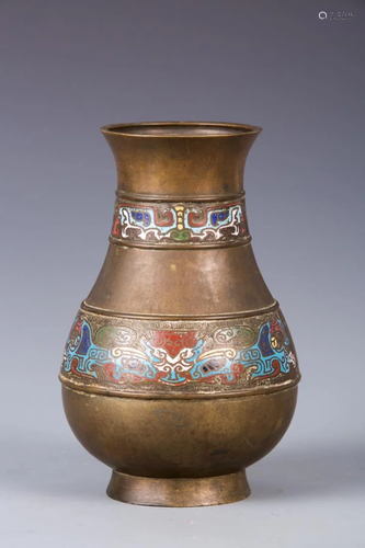 CLOISONNE ENAMELED PIPA ZUN VASE