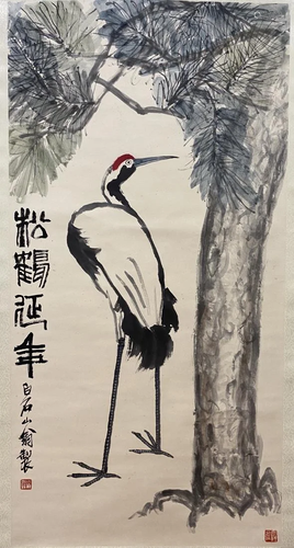 PAINTING OF A CRANE AND PINE TREE, QI BAISHI