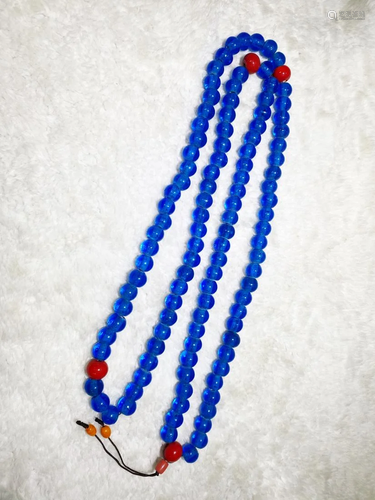 BLUE GLASS CARVING BEAD NECKLACE