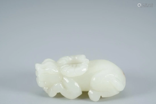 WHITE JADE CARVING OF CROUCHING OX