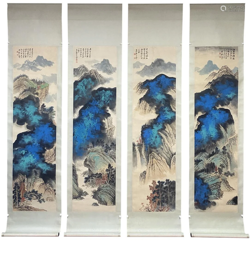 FOUR-PANEL LANDSCAPE PAINTING, CHANG DAI-CHIEN