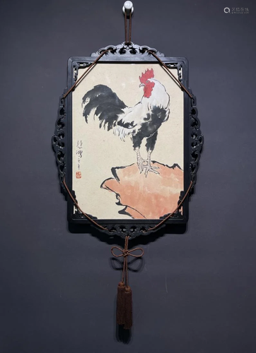 FRAMED HANGING PAINTING OF A ROOSTER, XU BEIHONG