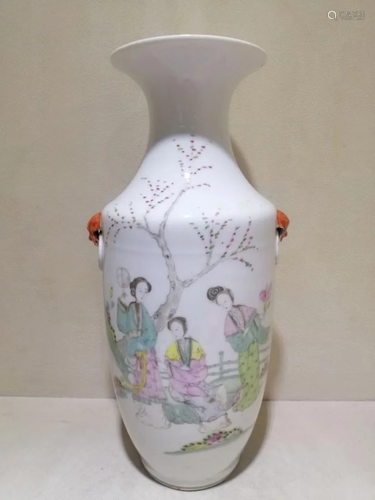 FAMILLE ROSE DOUBLE-EAR FIGURAL PORCELAIN VASE