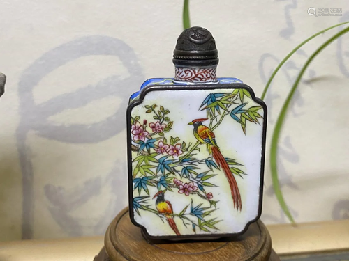 CLOISONNE ENAMELED FLORAL SNUFF BOTTLE