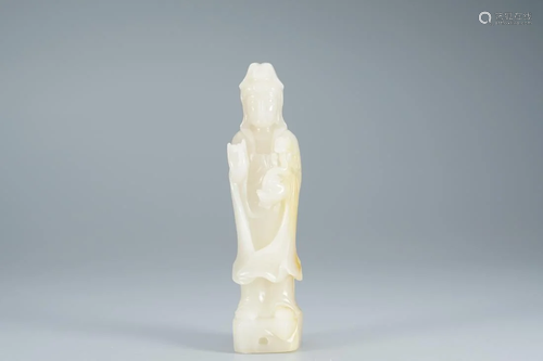 CHINESE CREAMY JADE CARVING FIGURINE OF GUANYIN