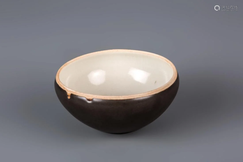 BLACK AND WHITE GLAZED ALMS BOWL