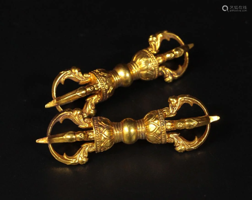 PAIR OF GILT BRONZE VAJRAS