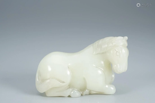 CHINESE WHITE JADE CARVING OF COUCHING HORSE