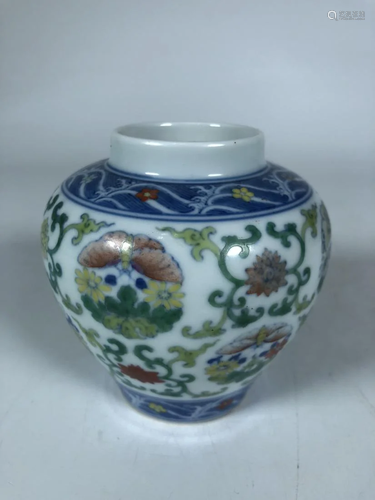 DOUCAI 'BUTTERFLY AND FLOWER' PORCELAIN JAR