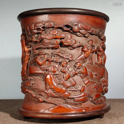 FIGURE-RELIEFS BAMBOO CARVING BRUSH POT