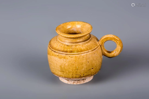 YELLOW GLAZED CUP WITH RING HANDLE