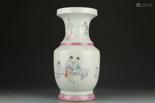 FAMILLE ROSE 'NARRATIVE' PIPA ZUN VASE