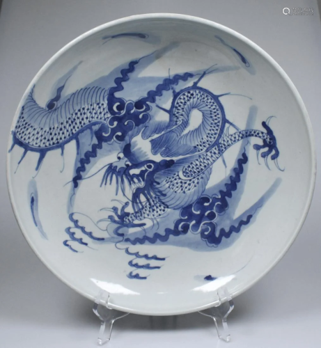 BLUE AND WHITE PANORAMIC DRAGON PLATE