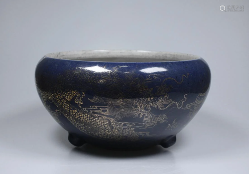 BLUE GLAZED GOLD-PAINTED DRAGON CENSER