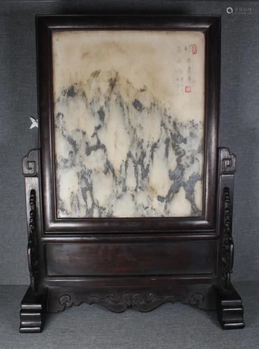 MARBLE INLAID ROSEWOOD CARVING TABLE SCREEN