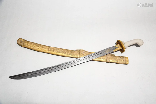 WHITE JADE-INLAID HANDLE SWORD AND GILT SCABBARD