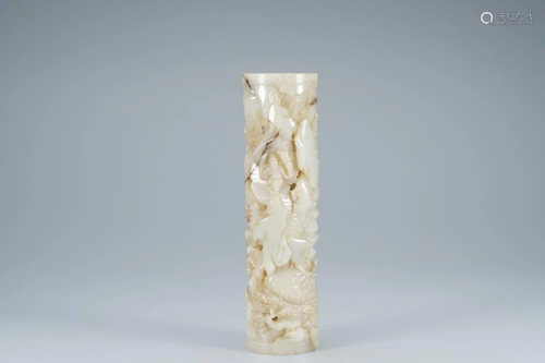 OPENWORK 'LANDSCAPE' RELIEFS JADE INCENSE TUBE