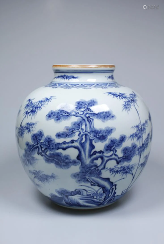 BLUE AND WHITE 'PINE & BAMBOO & PLUM ' JAR