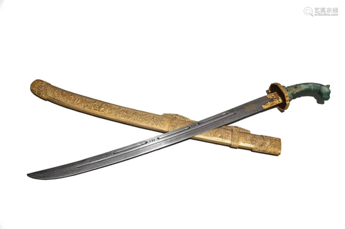 JADE-INLAID HANDLE SWORD AND GILT SCABBARD