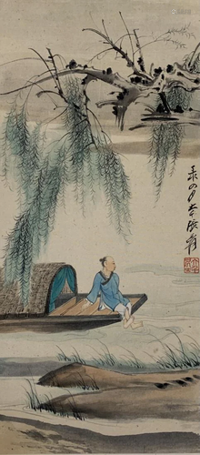 PAINTING OF A MAN ON BOAT, CHANG DAI-CHIEN