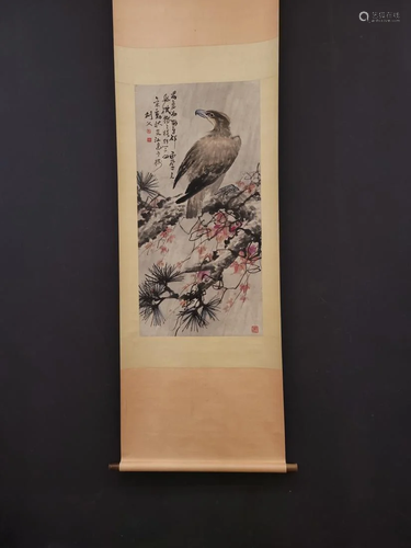 PAINTING OF AN EAGLE PERCHED ON BRANCH, GAO JIANFU