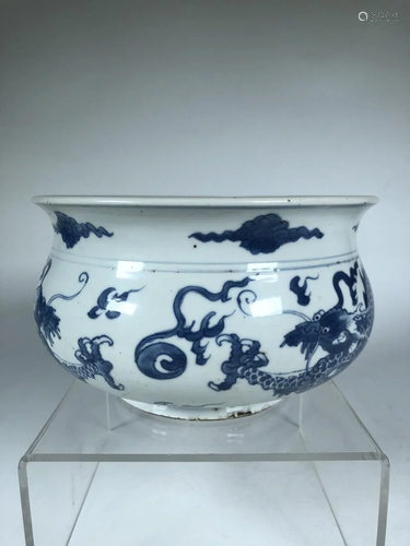 BLUE AND WHITE DRAGON PORCELAIN CENSER