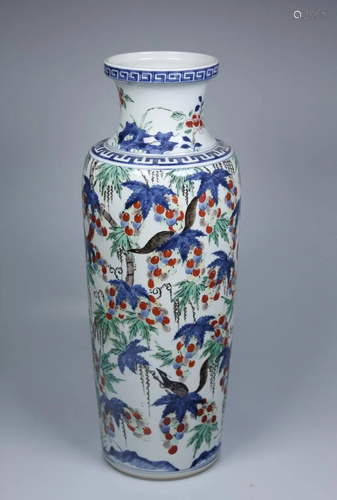 BLUE AND WHITE WUCAI 'GRAPE' SLEEVE VASE