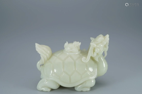 WHITE JADE CARVING OF DRAGON TURTLE