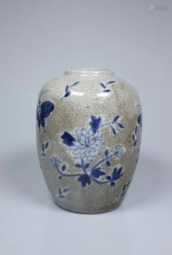 GE GLAZED BLUE AND WHITE FLORAL JAR