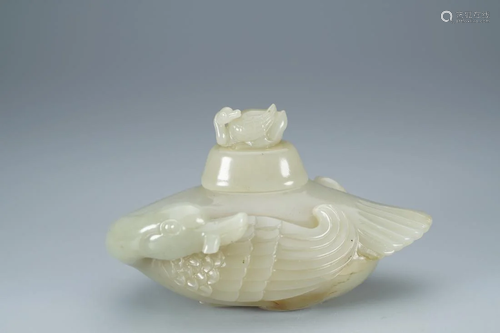 SWEET CELADON JADE CARVING 'DUCK' WATER POT