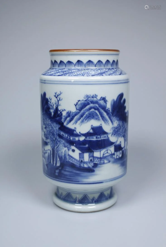 BLUE AND WHITE 'LANDSCAPE' VASE