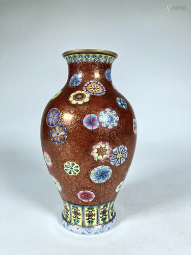 IRON-RED GLAZED GOLD-PAINTED FLORAL VASE