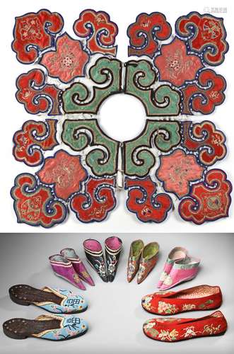 A GROUP OF CHINESE EMBROIDERED SHOES AND AN EMBROIDERED