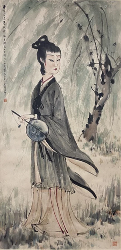 FIGURAL PAINTING OF A LADY, FU BAOSHI