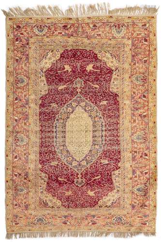 AN OTTOMAN CARPET WITH VERY RARE HUNTING DESIGN, 19TH CENTUR...