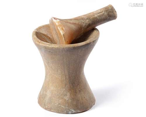 AN ALABASTER MORTAR AND PESTLE, 2ND MILLENIUM