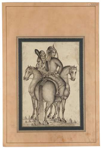 A PERSIAN MINIATURE, SIAHGALAM , BLACK AND WHITE , QAJAR 19T...