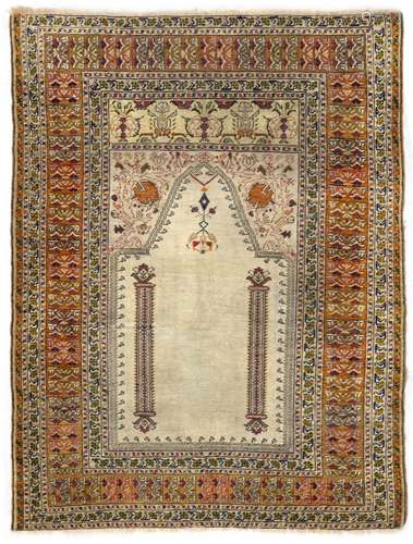 AN OTTOMAN SILK PRAYER RUG, 19TH CENTURY