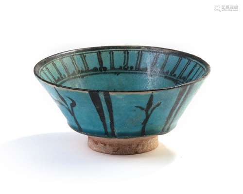 A RAQQA TURQUOISE GLAZED POTTERY BOWL, SYRIA,13TH-14TH CENTU...