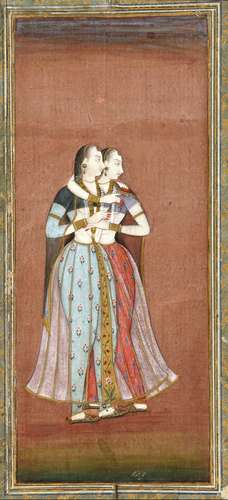 A MUGHAL MINIATURE DEPICITNG TWO WOMEN, INDIA, RAJASTHAN, BI...