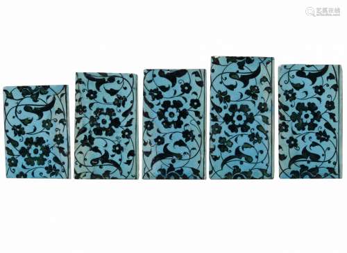 FIVE BLACK AND TURQUOISE 'DOME OF THE ROCK' POTTERY TILES, J...