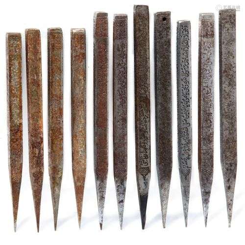 AN IRANIAN SET OF ELEVEN INSCRIBED STEEL DIVINATION RODS, IR...