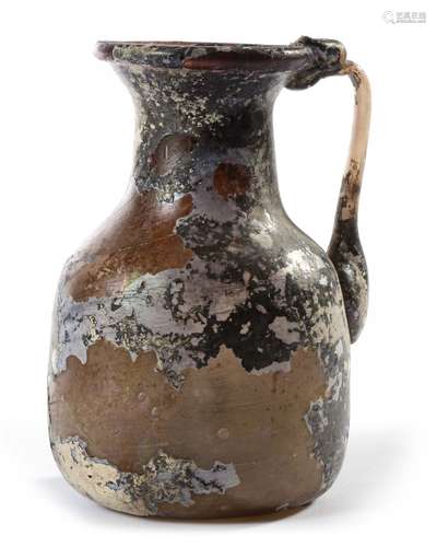 A ROMAN GLASS JUG, SINGLE HANDLED, 2ND-3RD CENTURY AD