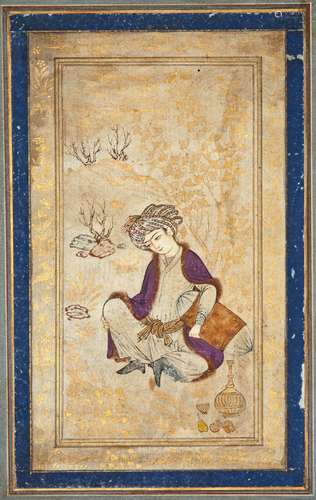 A SEATED YOUTH WITH A WINE CUP, PERSIA, SAFAVID STYLE, 19TH ...