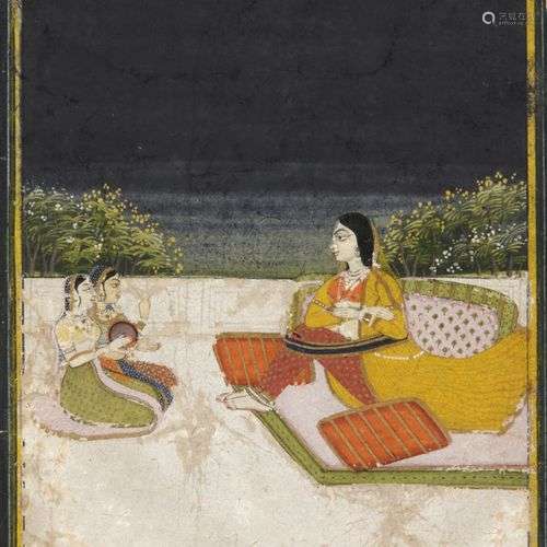 A LADY WITH ATTENDANTS ON A TERRACE, INDIA JAIPUR, 18TH CENT...