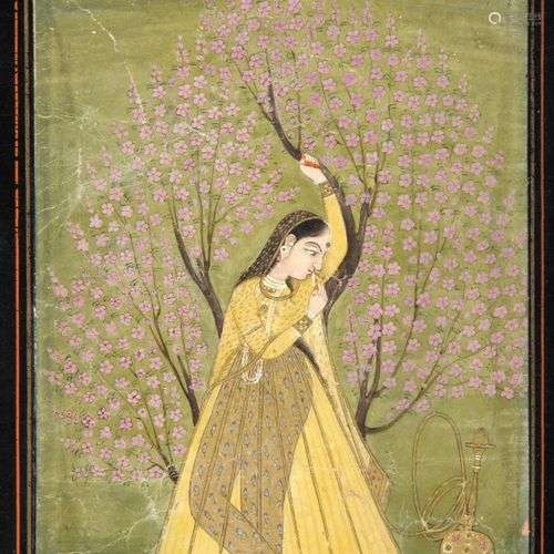 A PRINCESS IN A BLOSSOMING TREE, INDIA, MURSHIDABAD, 18TH CE...