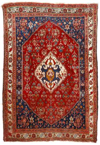 A FINE SILK WEFT QASHQAI KASHKULI RUG, 19TH CENTURY