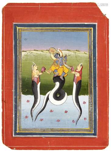 KRISHNA DANCES ON KALIA THE SERPENT, JAIPUR RAJASTHAN, 19TH ...