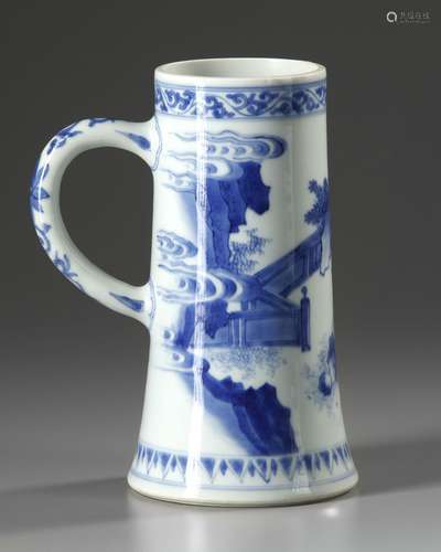 A BLUE AND WHITE TANKARD, CHONGZHEN PERIOD, CIRCA 1643